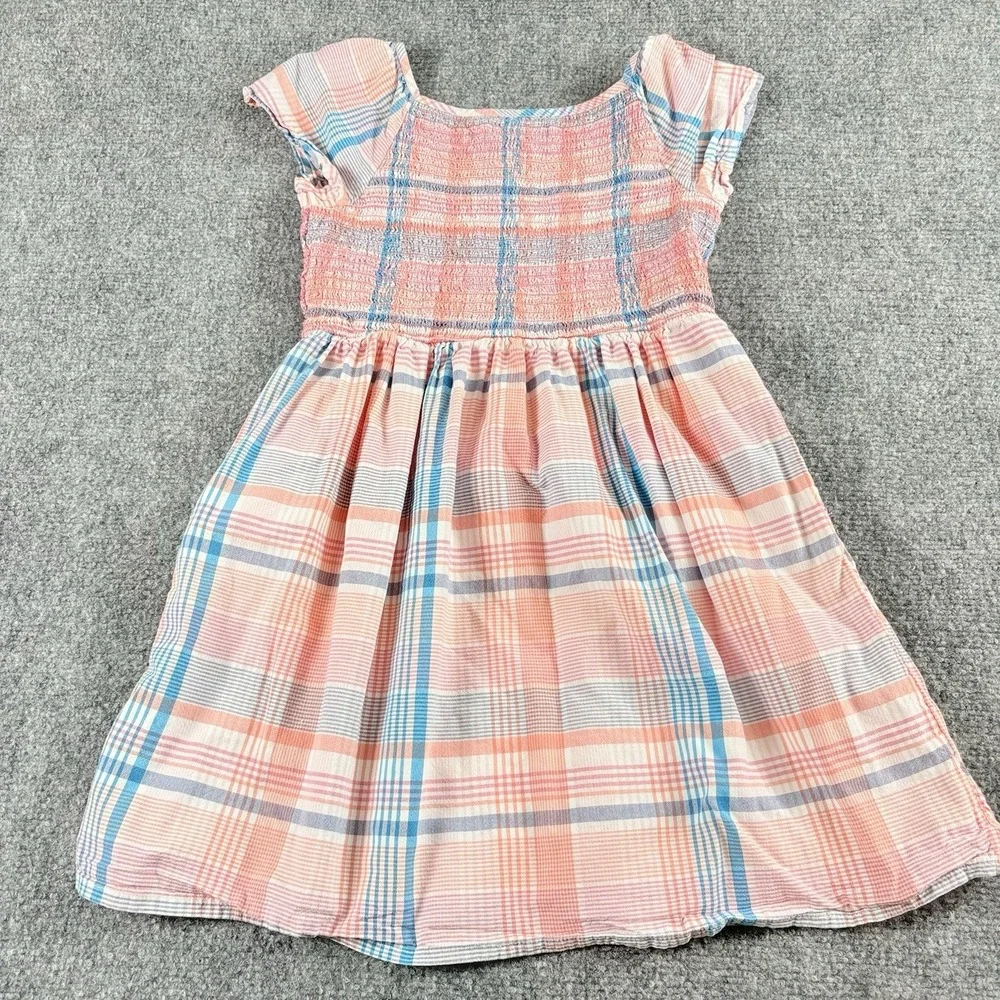 Lands' End Dress Girls 8 Pink Plaid Smocked Cottagecore Boho‎ Fairy Pockets